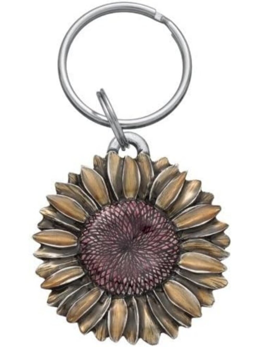 Handcrafted Pewter Sunflower Keychain | Unique Gift, Made in USA, Durable Design